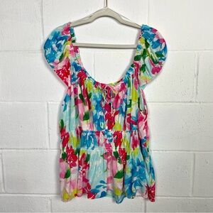 Old Navy Mulitcolor Floral Top Cap Sleeves Babydoll‎ Milkmaid Cottage XXL